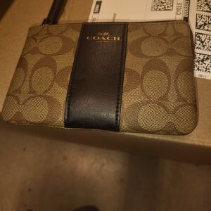 Coach Signature Tan and Black Pouch
